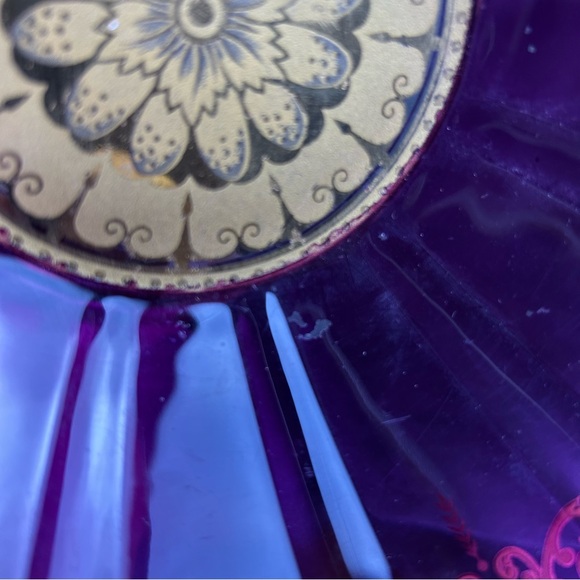 Martha Willard Purple Glass Compote Gilt Brass Base 7 Pedestal Centerpiece Bowl